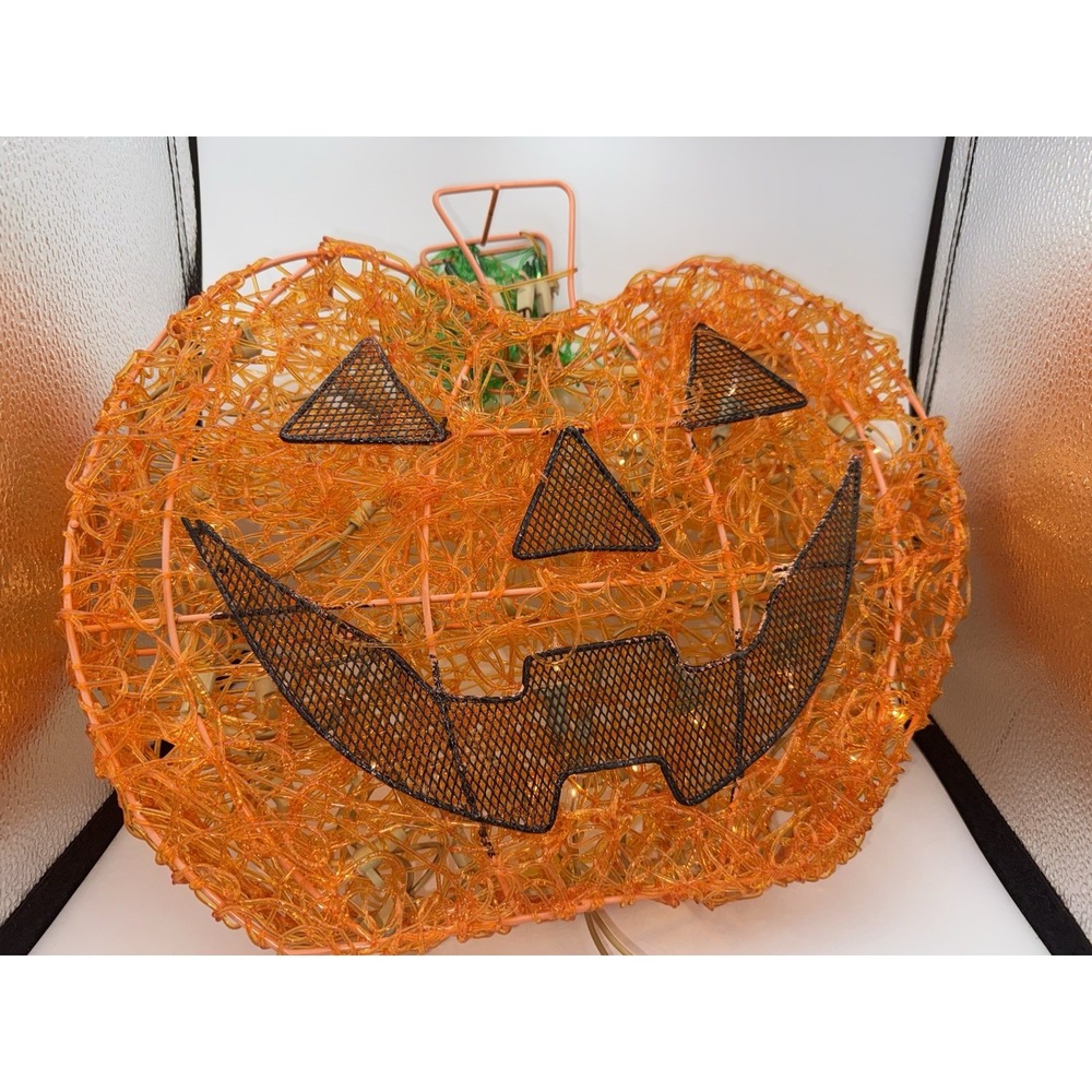 Vintage 14" Halloween Spun Spaghetti Pumpkin Jack-O-Lantern Lights Tested - Picture 5 of 8